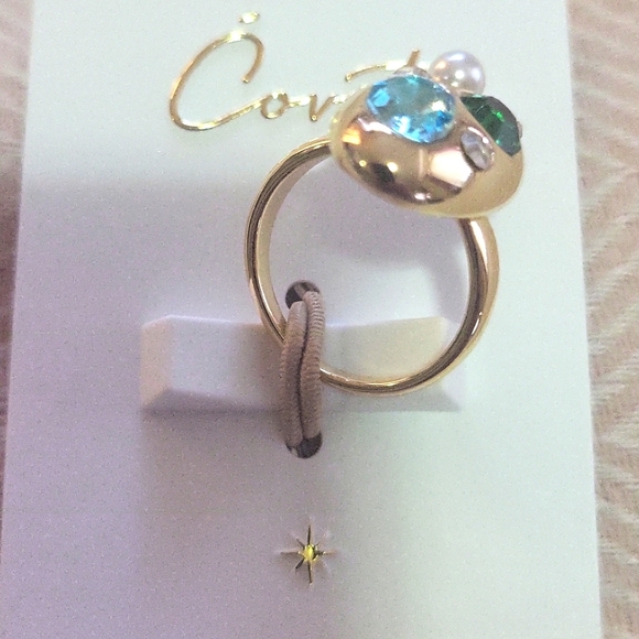 Gold and Blue Artistic Cocktail Ring - Picture 3 of 3